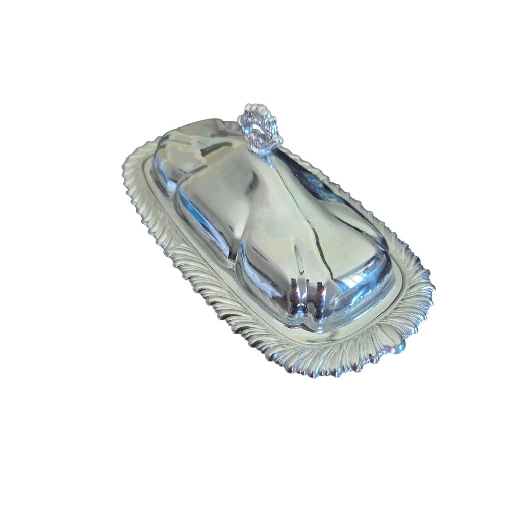 Vintage Silver Tone Covered Butter Dish with Glass Insert